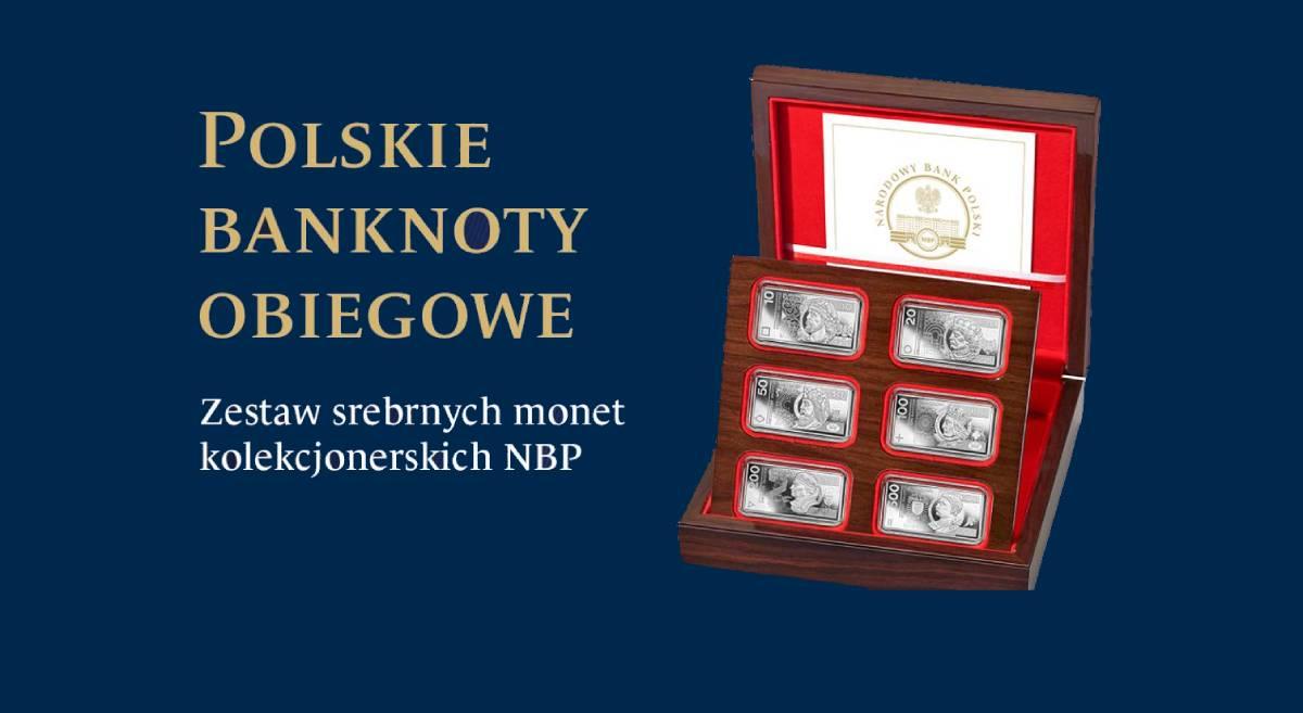 Zestaw srebrnych monet kolekcjonerskich NBP „Polskie banknoty obiegowe”